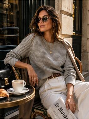 Banana Republic 100% Cotton Gray Waffle Knit Crewneck Sweater Small Classic